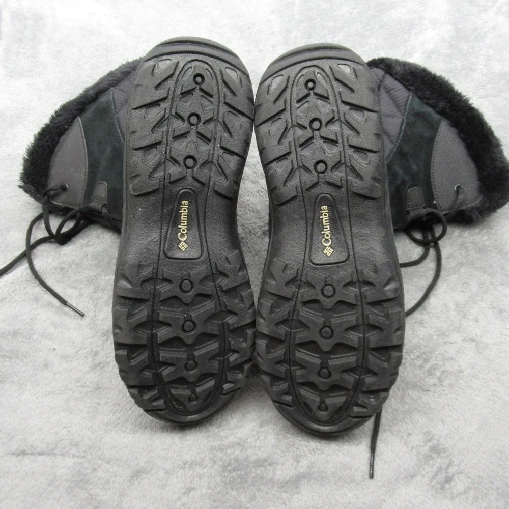 Columbia Winter Boots Women 11 Black Suede Waterproof Insulated Faux Fur Trim